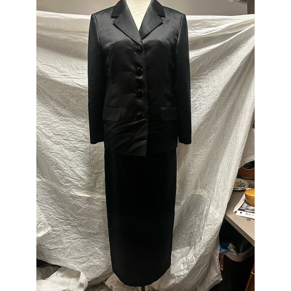 Vintage Black Silk Blazer And Long Skirt with Shiny Buttons and No Tags - Picture 1 of 7